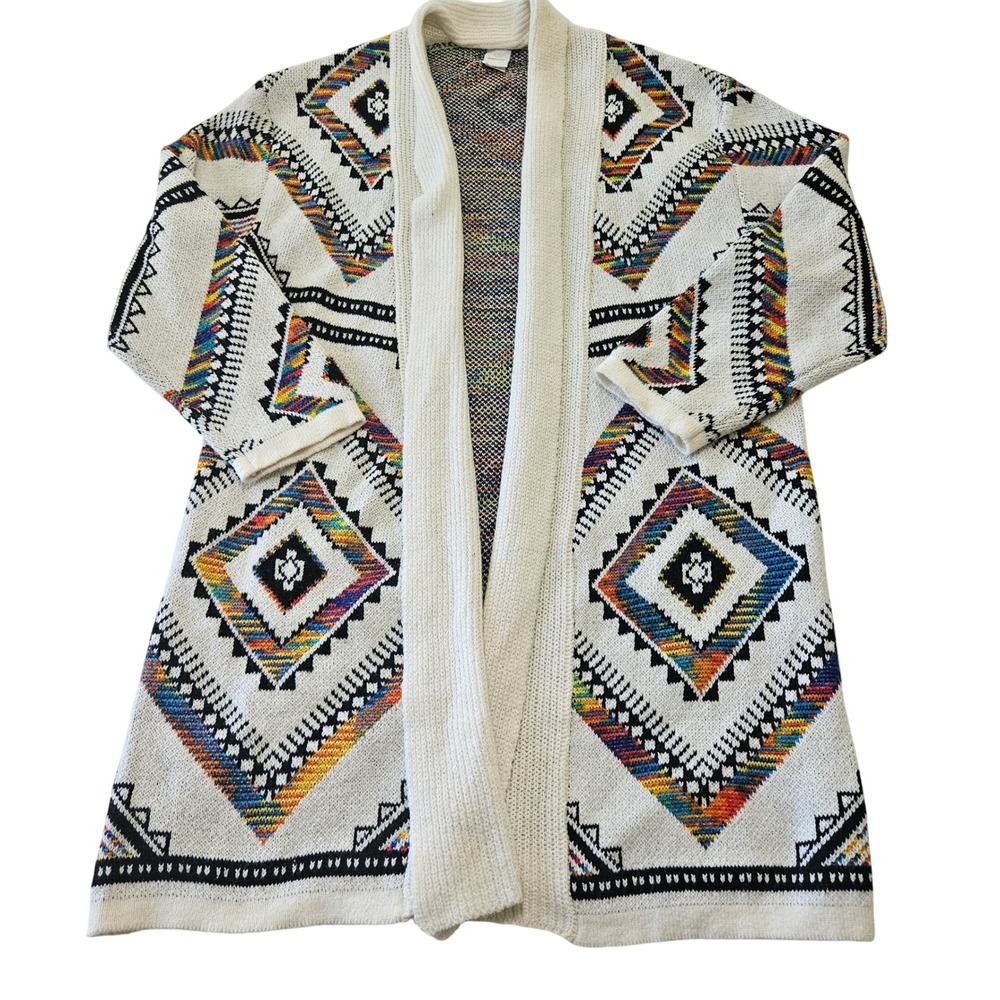 Northern Angel Aztec Boho Geometric Open Front Cozy Cardigan Rainbow Sz 3X